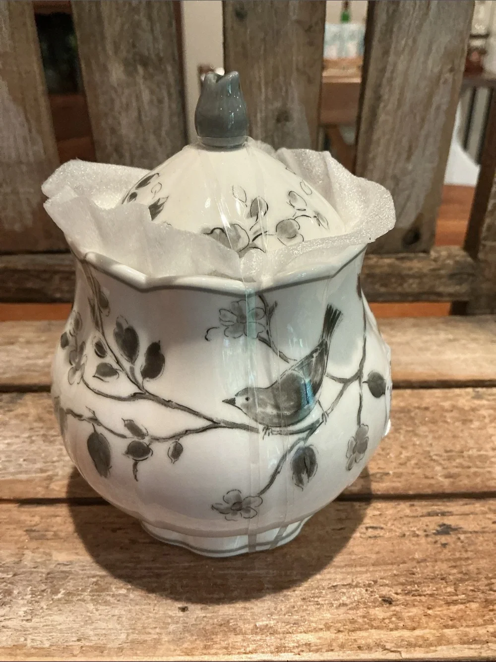 Gray Bird and Branch Cream and Sugar Set